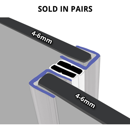 Magnetic Shower Seal for Screens or Doors | Fits 4, 5 or 6mm Glass | Sold as Pairs | MAG023 (200cm) - Clear