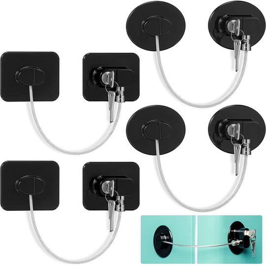 4 Pieces Fridge Lock Refrigerator Lock with 8 Key, Freezer Lock Child Safety Cabinet Lock with Adhesive for Kitchen Appliance, Openable Furniture,