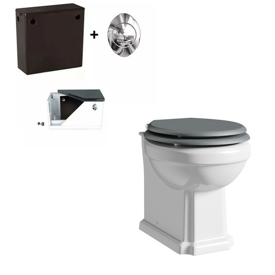 Orchard - Dulwich back to wall toilet with stone grey wooden soft close seat and concealed cistern - White/Grey