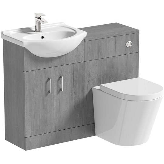 Lea concrete 1060mm combination and Contemporary back to wall toilet with seat - Grey - Orchard
