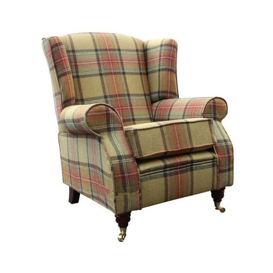ArnoldWool Tweed Wing Chair Fireside High Back Armchair Beningborough Goldcrest Check Fabric