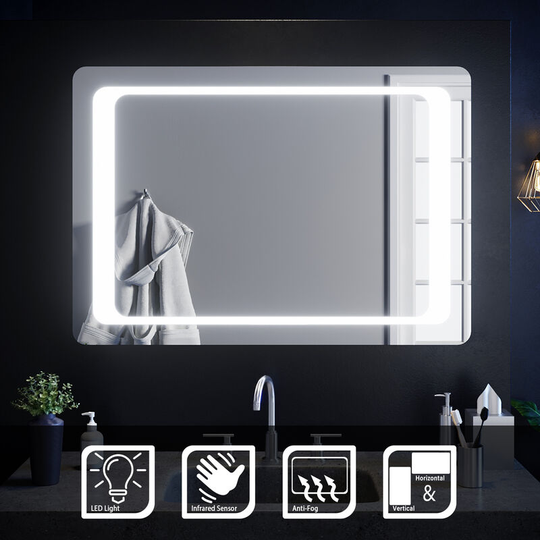 1000 x 700 mm Illuminated led Bathroom Mirror Light Infrared Sensor + Demister - Elegant