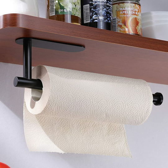 Kitchen Roll Holder under Cabinet, Paper Roll Holder Self Adhesive Paper Towel Holder sus 304 Stainless Steel(black)