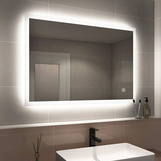 Illuminated Bathroom Mirror 1000 x 700 mm, led Bathroom Mirror 6500K Cold White Light with Touch Switch + Demister Pad, Frameless Wall Mounted Mirror