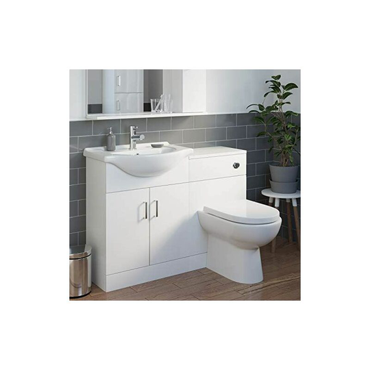 1150mm Toilet and Bathroom Vanity Unit Combined Basin Sink Furniture Gloss White - White