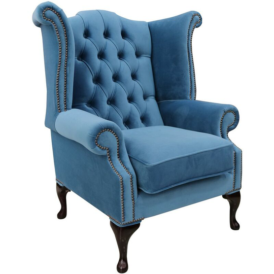 Chesterfield Velvet Queen Anne High Back Wing Chair Amalfi Cadet