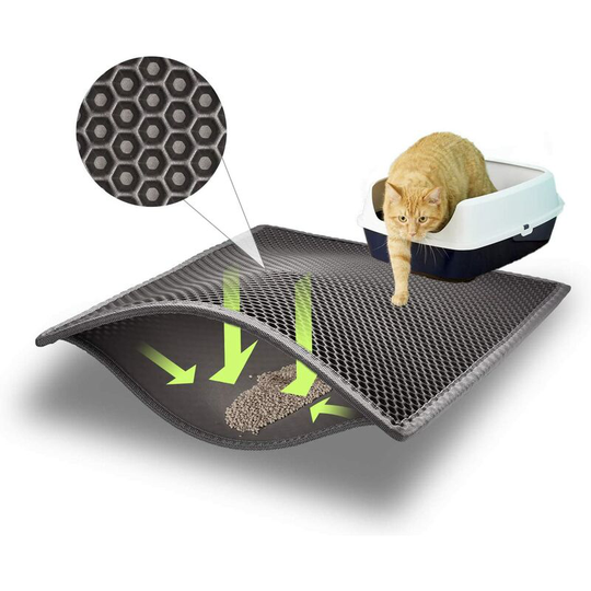 76 x 61cm Litter Mat, Cat Litter Mat Underlay Honeycomb Design Litter Mat Waterproof Double Layer Honeycomb Design Cat Litter Mat (Grey)