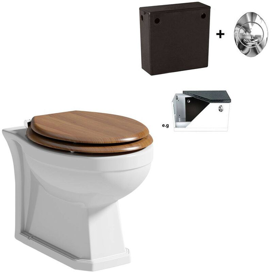 Thebathco - The Bath Co. Camberley back to wall toilet with solid oak soft close seat and bottom inlet concealed cistern - White/Oak
