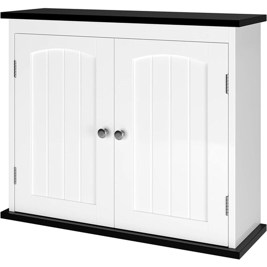 GIZCAM Wall Cabinet, Wall Mounted Bathroom Cabinet with Double Door, Wooden Storage Cupboard, White, 60x19.5x49.5 cm