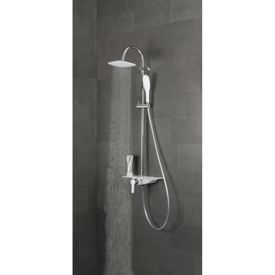 Duschset WATERWAY, Duschsystem mit Armatur und Regendusche, Duschbrause mit Ablage