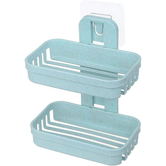 Bathroom Shelf, Bath Soap Dish, Plastic Shelf, Double Wall Drain, Pquide Soap Storage, Double Shelf (Green)