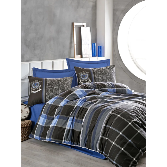 Fraser Anthracite/Blue/Black 100% Cotton Duvet Cover Set