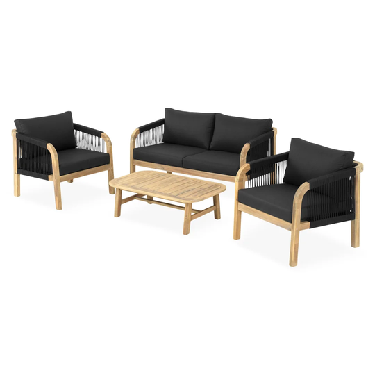 Solid Wood 4 - Person Seating Group with Cushions