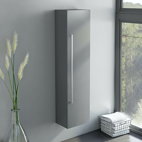 Derwent stone grey tall wall hung cabinet 1400 x 350mm - Grey - Orchard