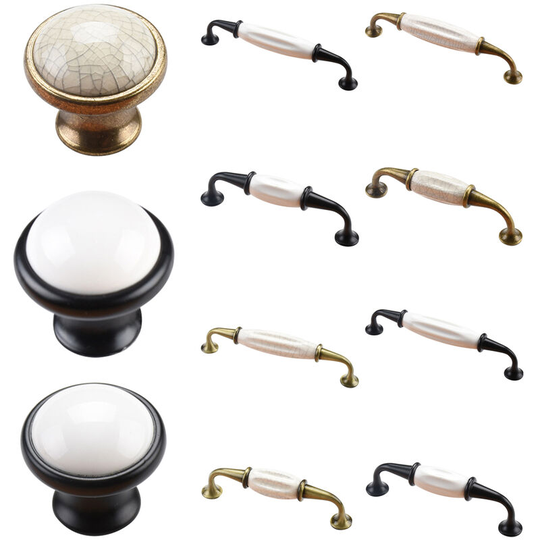 Asupermall - Cabinet ceramic black and white handle European aluminum wardrobe door handle drawer modern minimalist handle furniture hardware