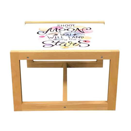 Saying Coffee Table, Shoot The Moon You Will Land Among The Stars, Acrylic Glass Center Table With Wooden Frame For Offices Dorms White Multicolor