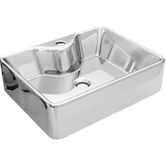 Wash Basin with Faucet Hole 48x37x13.5 cm Ceramic Silver Vidaxl Silver