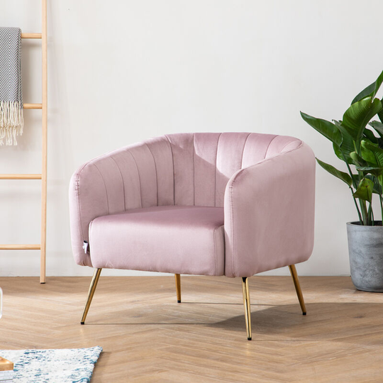 Scalloped Velvet Armchair Sofa, Dusky Pink - Livingandhome