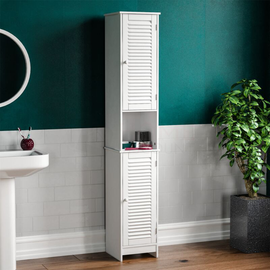 Liano 2 Door Tallboy Freestanding Bathroom Cabinet Cupboard, White