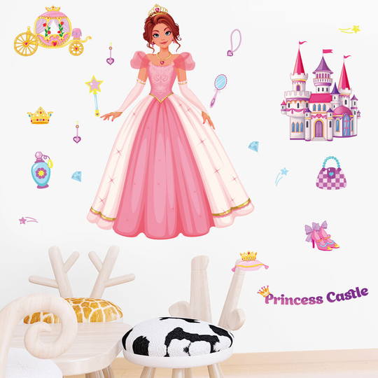 2 children's room stickers ins cartoon princess castle decoration pvc self-adhesive graffiti wall sticker