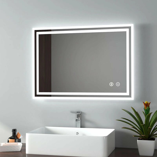 Emke - Illuminated Led Bathroom Mirror with Demister Pad, 500x700mm Touch Switch, Bluetooth Speaker, Shaver Socket, Horizontal & Vertical
