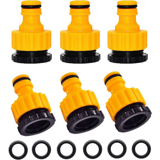 6 Pieces 2 in 1 Adapter Fitting Connection 1/2 'and 3/4' Tap Nose to Quick Connector for Garden Hose Yellow Soekavia