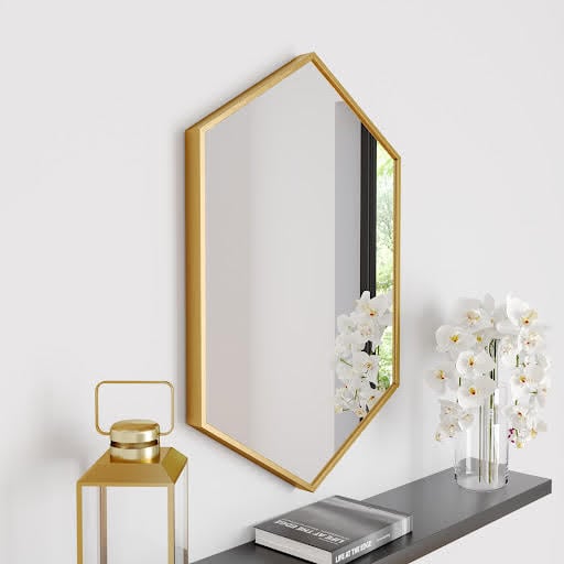 Vasari Hexagonal Brushed Brass Framed Bathroom Mirror 750 x 500mm