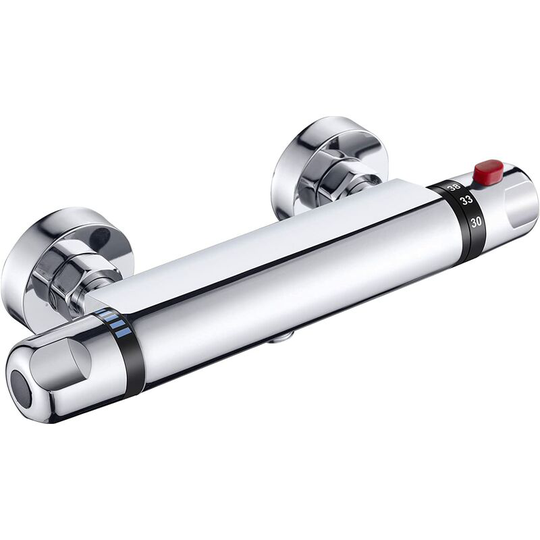 Chrome thermostatic shower mixer - Anti-scalding - Thermostatic shower faucet - Exposed shower head with filler spout for bathtub