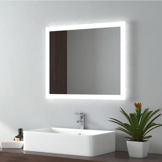 Emke - 500 x 600 mm Illuminated Backlit led Bathroom Mirror, Wall Mounted Multifunction Bathroom Vanity Mirror with Lights and Demister Pad,