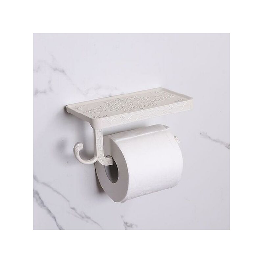 Vintage Decor Style Toilet Paper Holder with Telephone Shelf and Hook White Bathroom