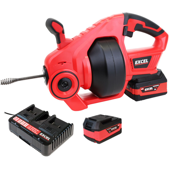 18V Cordless Drain Cleaner with 2 x 5.0Ah Battery & Charger:18V - Excel