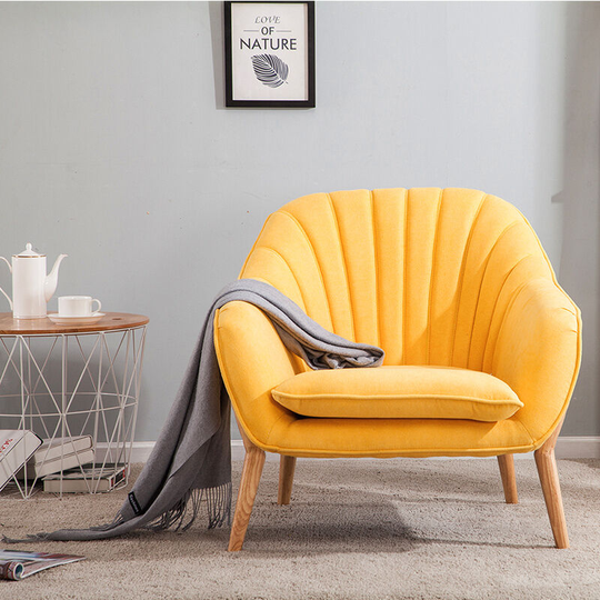 Velvet Scallop Back Armchair with Detachable Cushion, Yellow - Livingandhome