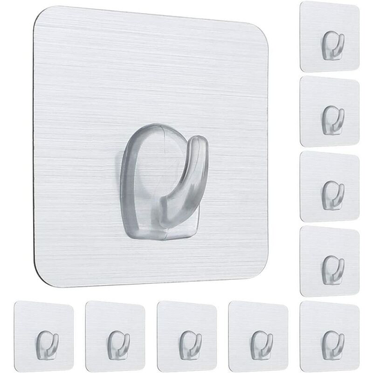 Perlerare - 10 Pieces Nano Hook Self Adhesive Plastic Strong Sticky Hook Reusable Wall Hook Nail Free Washable Non-Marking Square Hook for Bedroom