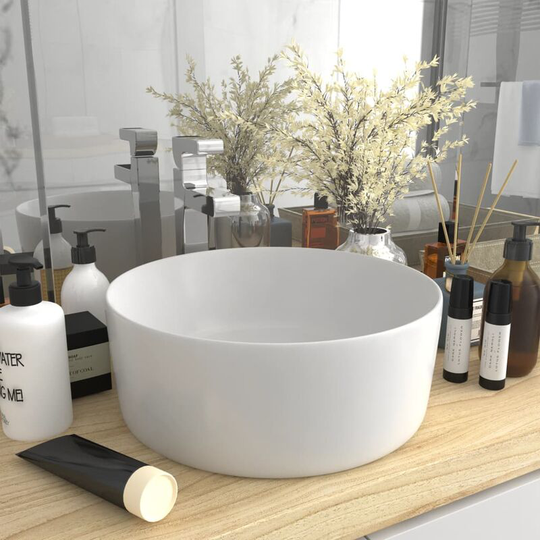 Luxury Wash Basin Round Matt White 40x15 cm Ceramic - White