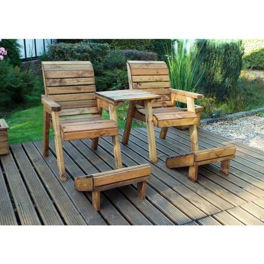 Charles Taylor Deluxe Wooden Straight 2 x Chair Seat Lounger & Footstool Set