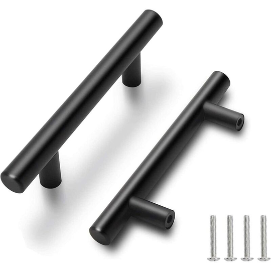 Perlerare - 2pcs Black Stainless Steel Door Handle Furniture Handle with Screws for Kitchen Cabinet Drawers, Hole to Hole Center Distance 96mm