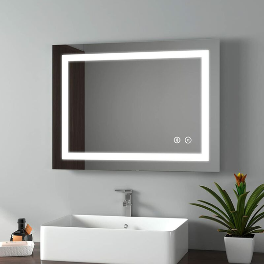 Emke - 500 x 700 mm Illuminated Bluetooth Bathroom Mirror with Shaver Socket, Wall Mounted Multifunction Bathroom Vanity Mirror with led Lights and