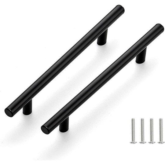 Perlerare - 2pcs Black Stainless Steel Door Handle Furniture Handle with Screws for Kitchen Cabinet Drawers, Hole to Hole Center Distance 160mm