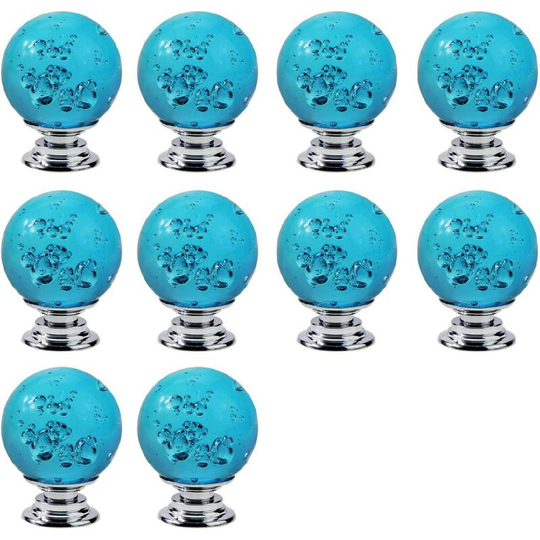 Perlerare - 10 pcs Clear Crystal Glass Drawer Handles with Bubble Ball - Cabinet Door Handles, Blue