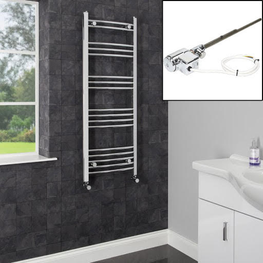 DuraTherm Dual Fuel Heated Towel Rail 1200 x 450mm Curved Thermostatic