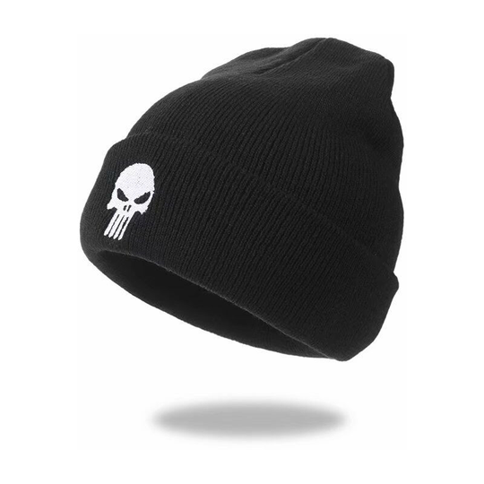 White Skeleton Embroidered Beanie Hats For Men Women - Winter Warm Black Stretchy Quackity Knit Cuffed Beanie Hat