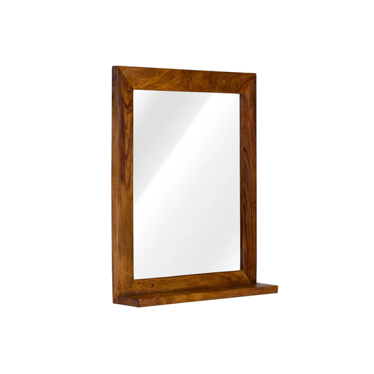 Zishan Wood Framed Wall Mounted Bathroom Mirror in Brown