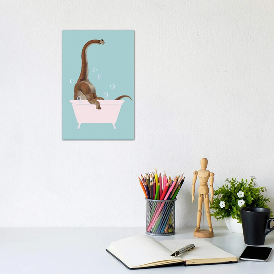 Brachiosaurus in Bathtub by Big Nose Work - Wrapped Canvas Graphic Art Print