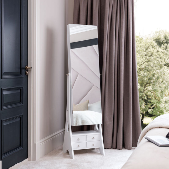 Nikita Full Length Mirror Free Standing Mirror Jewellery Cabinet Storage Organiser Armoire with Internal led Lights Vanity Cabinet Shelf 6 Drawers