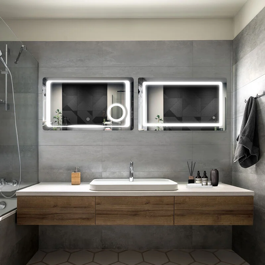 Bathroom led Mirror Modern Wall Mounted Rectangular Bathroom Mirror 1000x600mm + 1000x600mm Both with Demister Pad Shaver Socket - Elegant