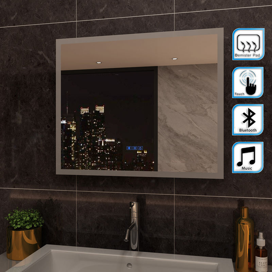 600 x 500mm Anti-foggy Wall Mounted Mirror, Frontlit led Illuminated Bathroom Mirror with Bluetooth Audio - Elegant