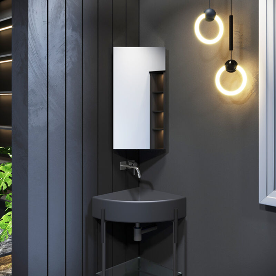 Corner Cabinet Wall Mounted 600 x 300 mm Bathroom Storage Cabinets Single Door with 3 Shelves Stainless Steel - Elegant