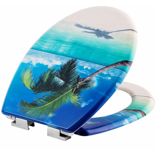 Tectake - Toilet seat with design - soft close toilet seat, slow close toilet seat, round toilet seat - beach - beach
