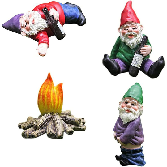 Garden decoration, garden gnome, garden decoration figures, drunk dwarfs Funny micro landscape statues Kit 4 pieces, used for fairy tale gardens,