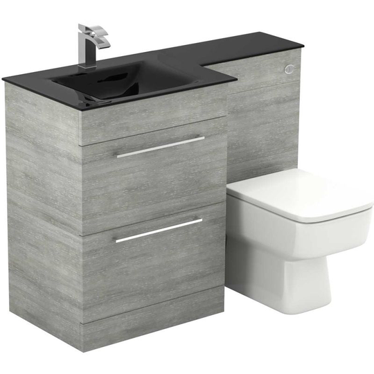 Wholesale Domestic - Venice Square Anthracite Glass 1100mm Left Hand 2 Drawer Molina Ash Vanity Unit Toilet Suite - Molina Ash